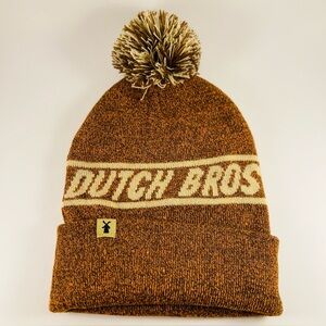 Dutch Bros Brown Pom Beanie EUC